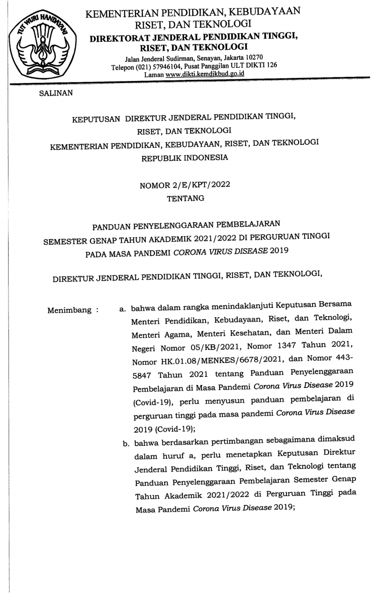 Surat Edaran - Panduan Penyelenggaraan Pembelajaran Semester Genap TA 2021-2022 di PT pada Masa Pamdemi Corona Virus Disease 2019-02