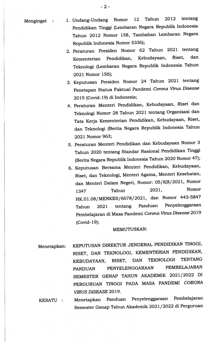 Surat Edaran - Panduan Penyelenggaraan Pembelajaran Semester Genap TA 2021-2022 di PT pada Masa Pamdemi Corona Virus Disease 2019-03