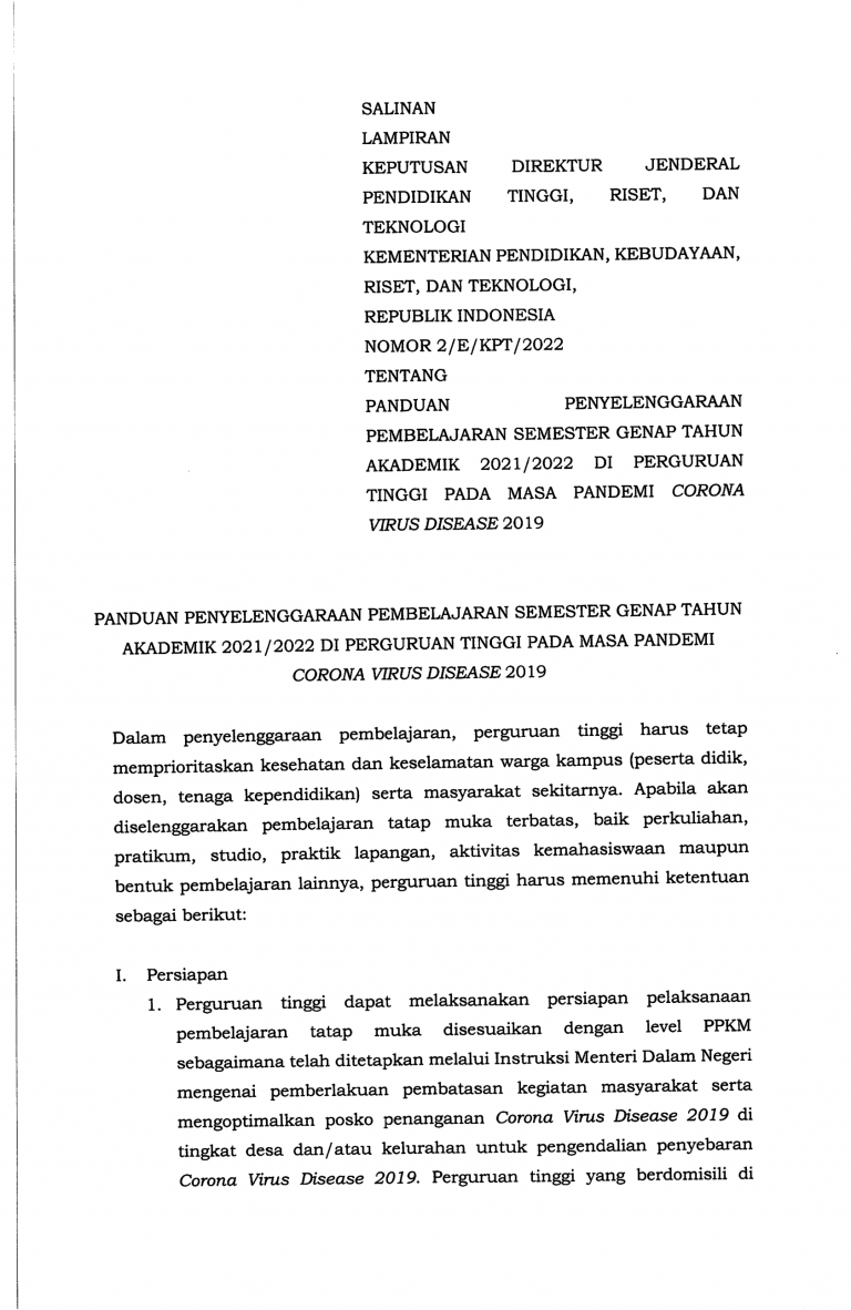 Surat Edaran - Panduan Penyelenggaraan Pembelajaran Semester Genap TA 2021-2022 di PT pada Masa Pamdemi Corona Virus Disease 2019-05