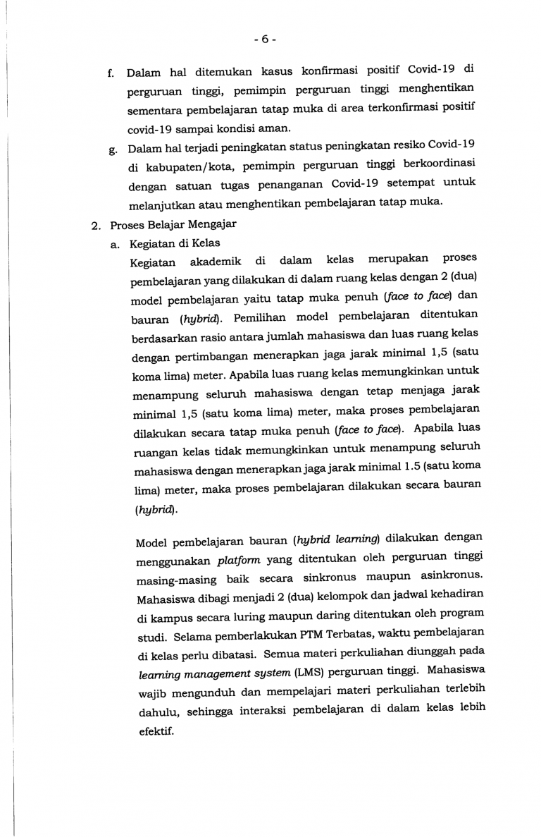 Surat Edaran - Panduan Penyelenggaraan Pembelajaran Semester Genap TA 2021-2022 di PT pada Masa Pamdemi Corona Virus Disease 2019-10