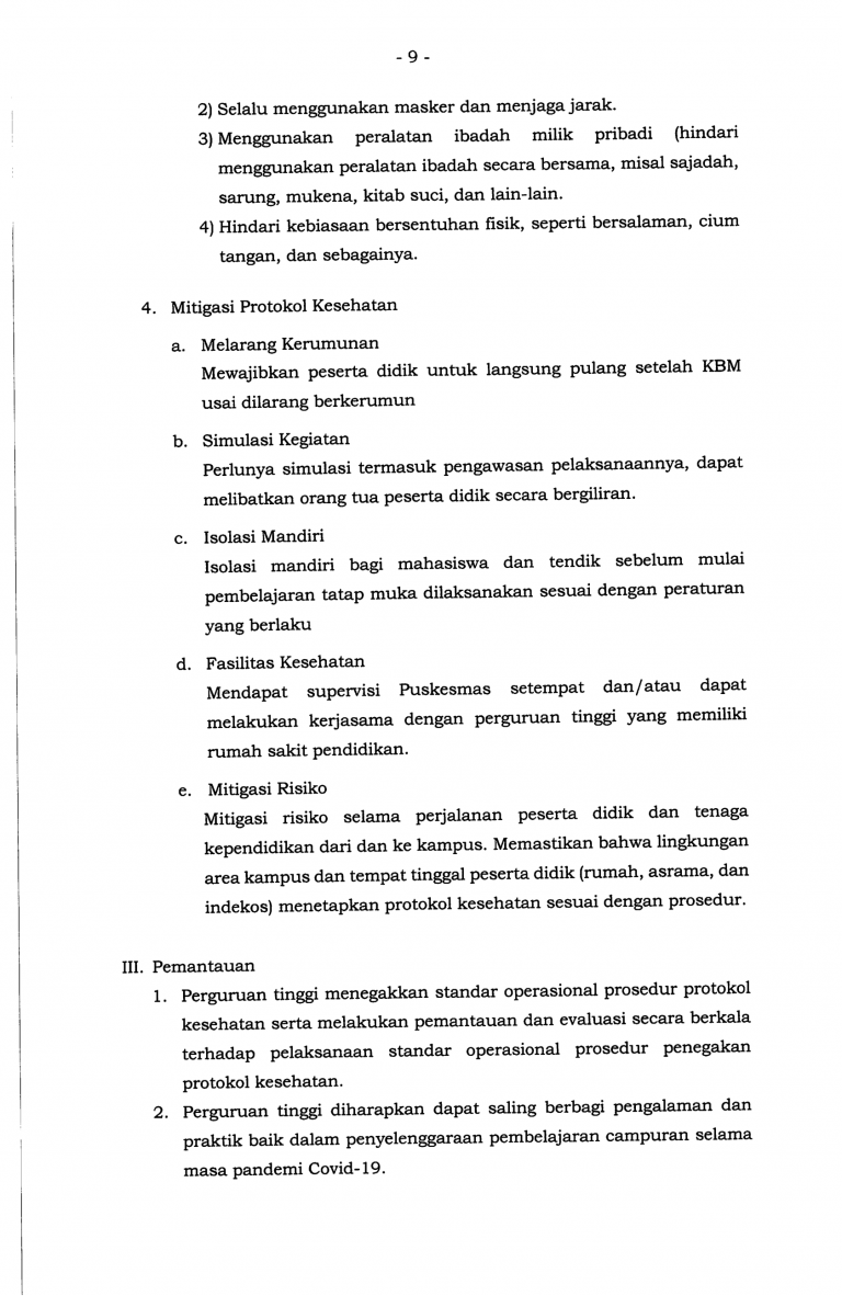 Surat Edaran - Panduan Penyelenggaraan Pembelajaran Semester Genap TA 2021-2022 di PT pada Masa Pamdemi Corona Virus Disease 2019-13